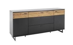 Sideboard Cesena, Schwarzgrau Lackiert, Wildeiche Geölt Massiv