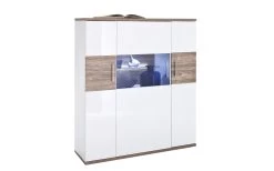 Highboard Luzern, Weiß Hochglanz, Sterling Oak-Nachbildung