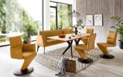 MONDO Essgruppe Tugor In Asteiche Bianco Furniert, Lederbezug In Curcuma