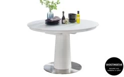 Säulentisch Artos 2 In Matt Weiß, Mit Ausziehbarer Glastischplatte