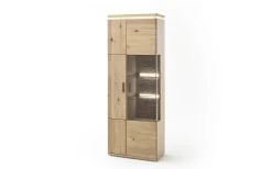 Kombi-Vitrine Barcelona In Balkeneiche Massiv / Eiche Bianco Furniert, Inklusive Oberboden-Beleuchtung