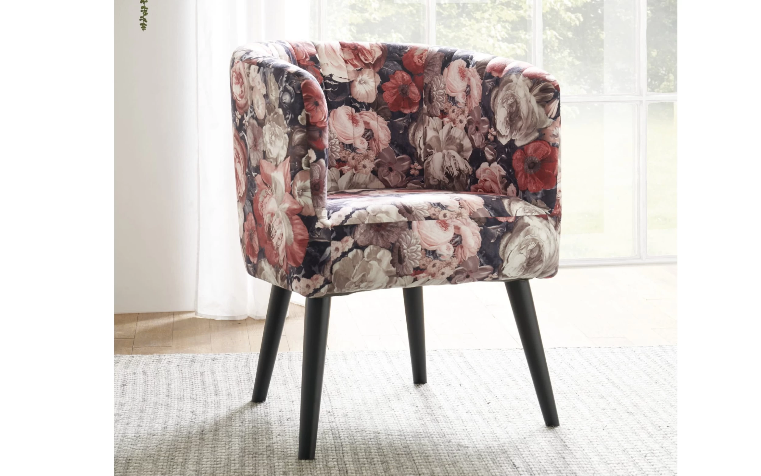 Diningsessel Betty In Rosenmuster, Massivholzfüße In Schwarz 2 Diningsessel Betty In Rosenmuster, Massivholzfüße In Schwarz – Bild 2